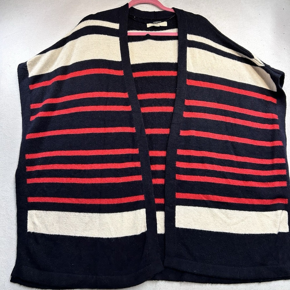 LOFT Merino Wool Red White Blue Striped Open Front Cardigan Poncho Size XS/S